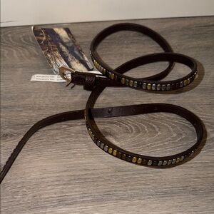 Urban Outfitters Dark Brown Leather Belt with Gold & Silver Studs